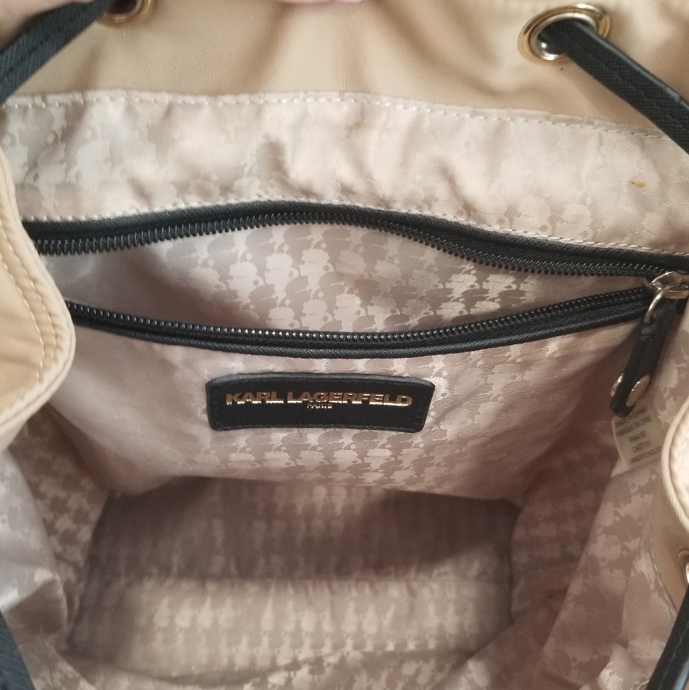 EUC Karl Lagerfeld Paris Large Tan/Black Nylon Backpack/Shoulder Bag - Picture 8 of 16